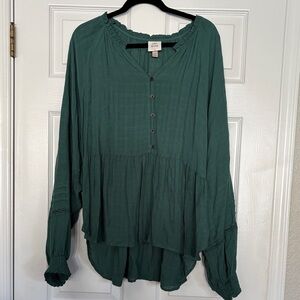 Knox Rose Green Button-Front Blouse
